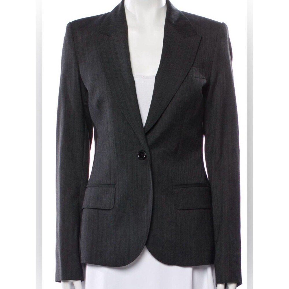 Dolce Gabbana D&G Wool Cashmere Pinstripe Blazer Charcoal Gray Sz 6 42 IT Luxury
